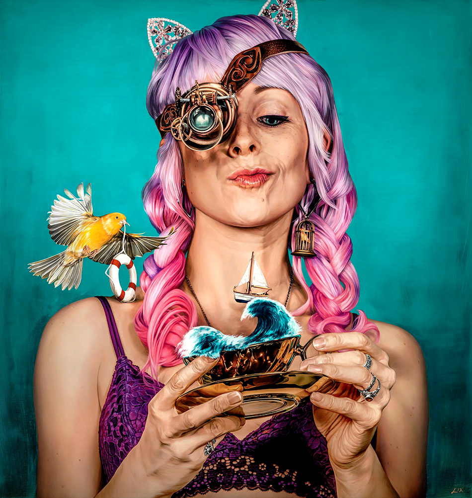 'Tactician' (2021) by artist Lix North, oil on aluminium, 76x72cm