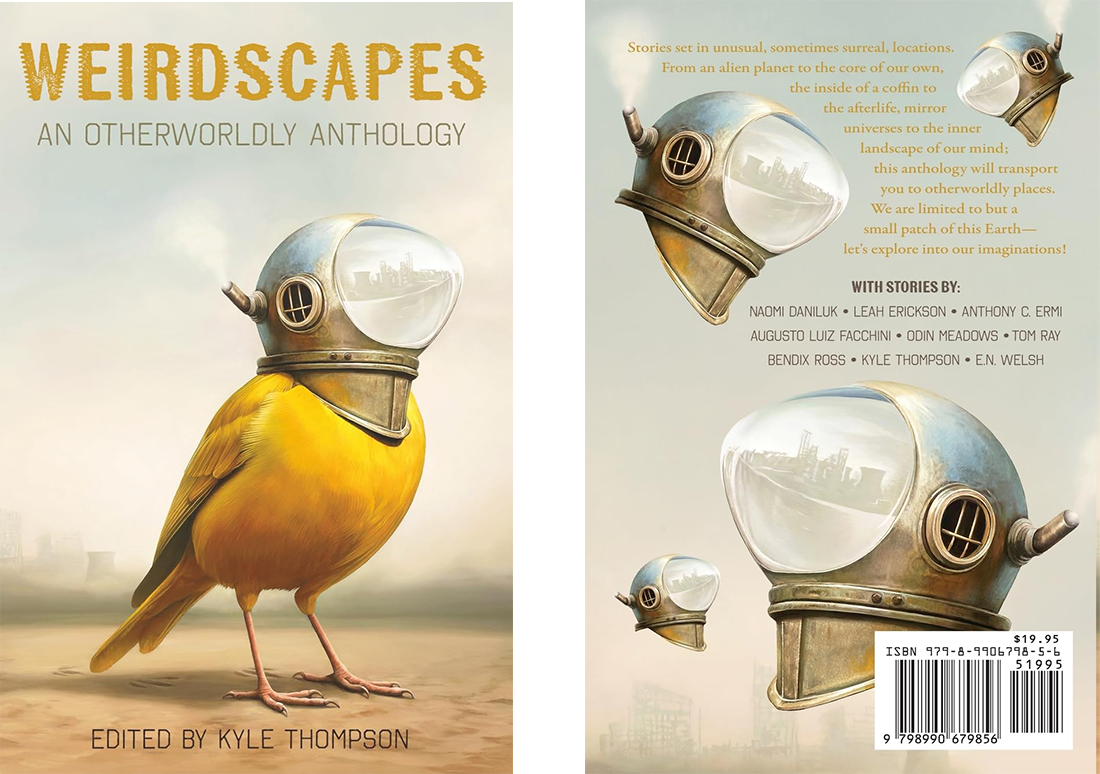 'Weirdscapes - An Otherworldly Anthology' book cover artwork by oil painter Lix North, published by Ink Alchemy Books, Ithaca NY, and available on Amazon.